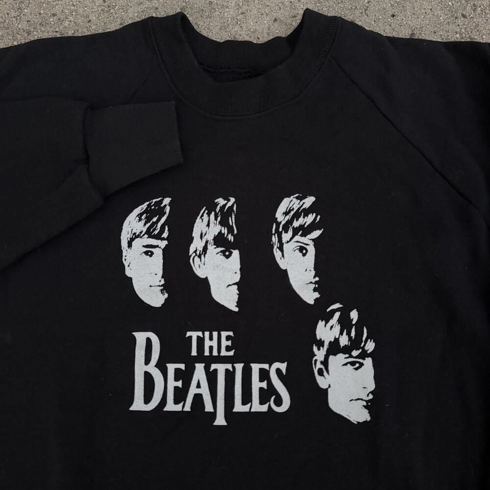 Vintage 80s The Beatles Tour Band Black Sweatshirt Made In USA Apple